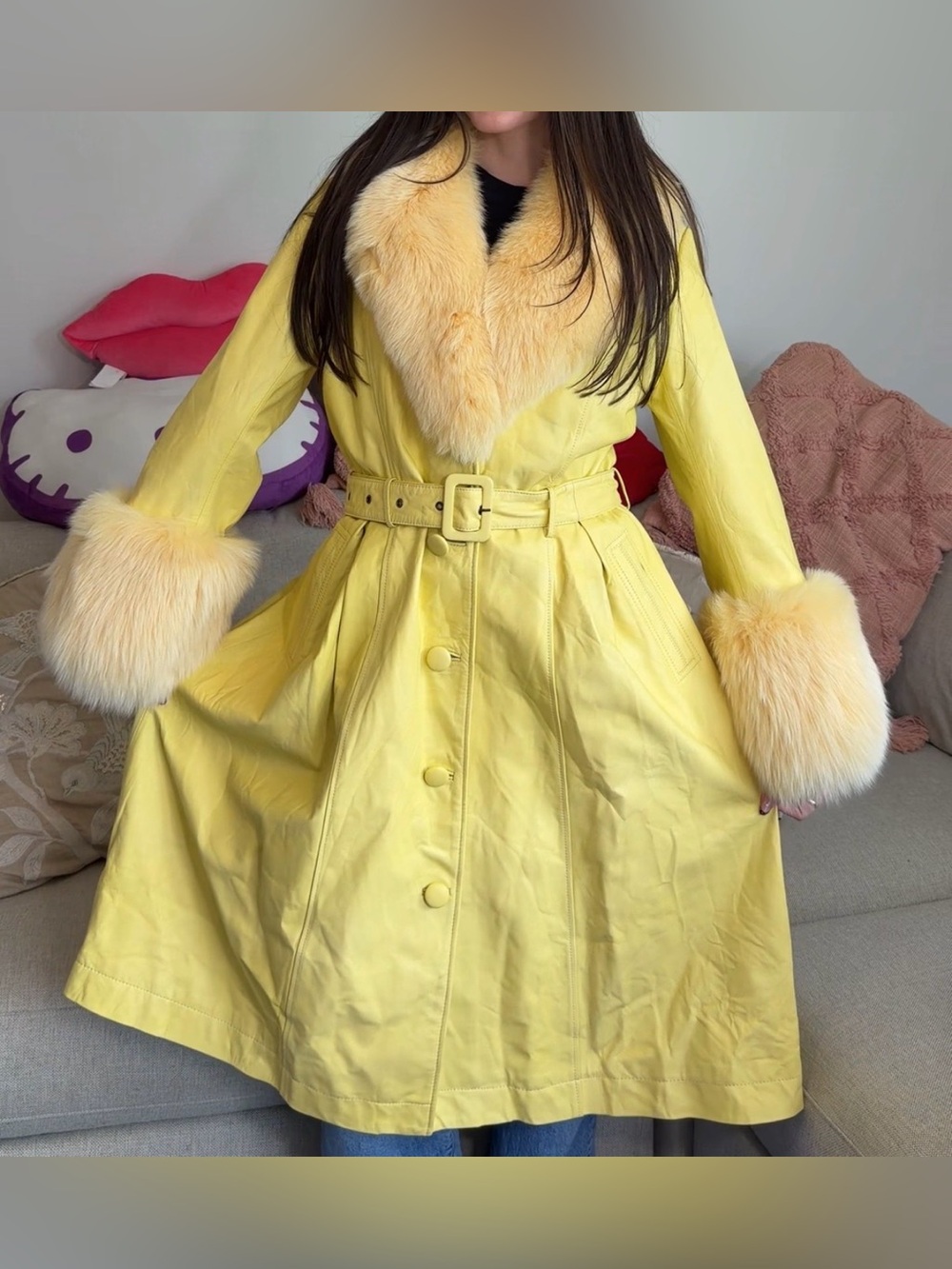 Saks Potts bootleg real leather coat with fox Fur cuffs - Picture 2 of 14